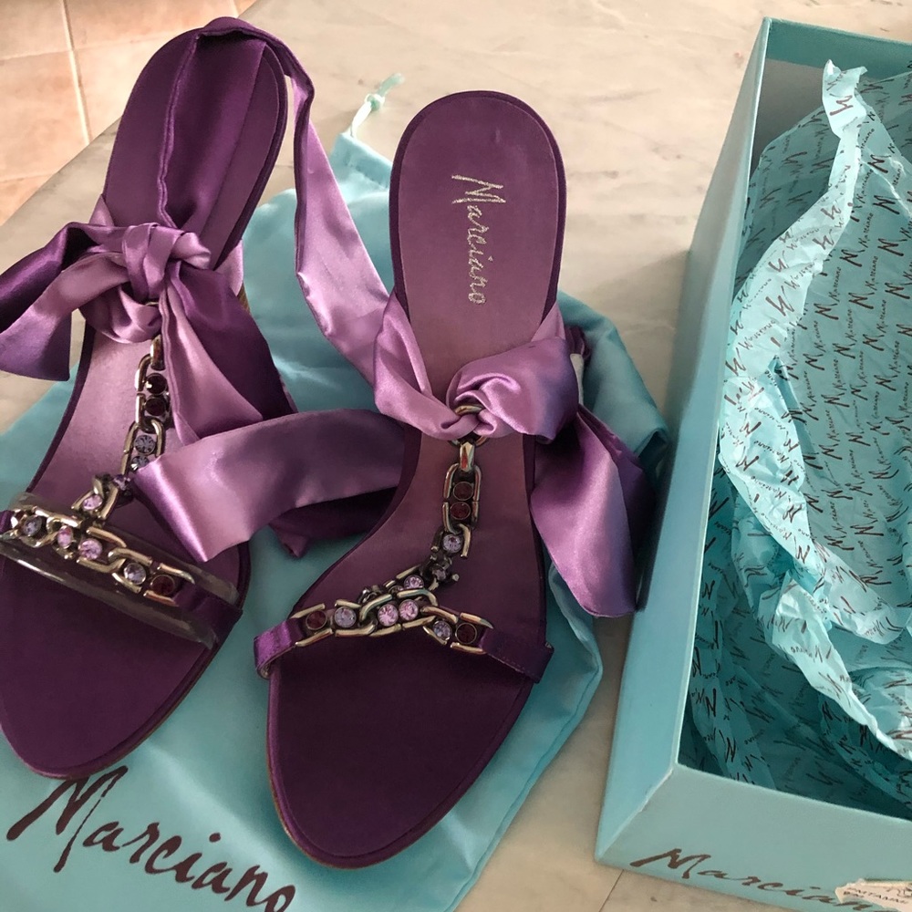 Marciano Purple Satin Wrap heels size 9